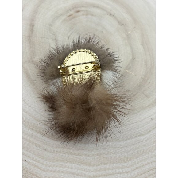 Vintage Mink Fur Lady Face Brooch Pin Gold Tone 1950s Glam Jewelry - Picture 2 of 3